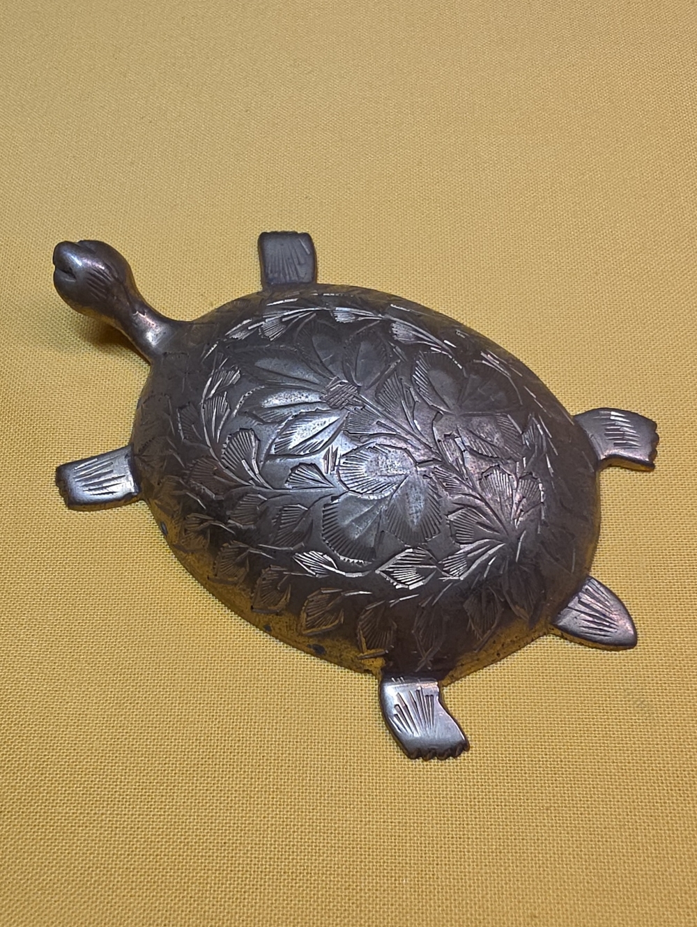 Vintage Hand-Etched Solid Brass Turtle Figurine / Paperweight ▪︎ Made in India